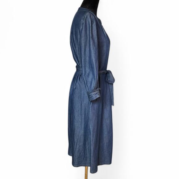 Draper James Shirt Dress Chambray Belted 100% Cotton Long Sleeve Minimalist  8 - Picture 5 of 12
